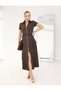 Women's Brown Zipper Closure Dress with Pockets - 2