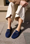 Geola Women's Dark Blue Suede Buckle-Strap Ballet Flats - 8