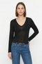 Black V-Neck Transparent Blouse 0418