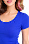 Women's Cobalt Blue Crew Neck Short Sleeve Camisole T-Shirt Crop Blouse - 3