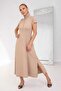 Women's Beige Snap Closure Short Sleeve Dress - 2