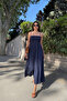 Unlined Cotton Long Summer Women's Dress – Shoulder-Strap Drawstring - 3