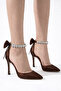 Women's Stiletto Stone Ankle Bow Heeled Shoes 8 cm