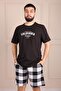 Men's California Slogan Short Sleeve Shorts Pajama Set Black