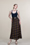 Women's Khaki Khaki Flared Plaid Pattern Skirt with Belt 6888