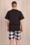 Men's California Slogan Short Sleeve Shorts Pajama Set Black - 4