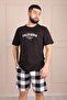 Men's California Slogan Short Sleeve Shorts Pajama Set Black - 3