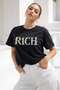 Women's Black 100% Cotton Embroidered Crew Neck T-Shirt - 3