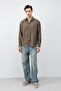 Khaki 100% Lyocell Striped Textured Men's Shirt - 3