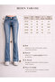 Women's Blue Low Waist Flare Jean Pants – Distressed Wash Spanish Flare Stretch Denim - 8