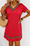 Women's Short Sleeve Ethnic Pattern Stripe Detailed Viscose Dress - 4