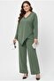 Women's Plus Size Three-Quarter Sleeve Asymmetrical Cut Stone Print Detailed Tracksuit Set 8247-26