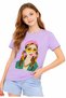 Girl's Lilac Color Short Sleeve T-Shirt with Girl Pattern on the Front and Stones - 2