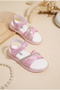 Girls' Sandals with Open Front, Stone Detail, Striped Velcro, Comfortable Flexible Sole Slippers - 5