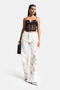 Women's Off-White T-7S6-101 Loose Fit Special Design Denim Jeans with Embroidery and Lace Detail - 2