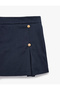 Cotton Gabardine Fabric Elastic Waist Button Detailed Pleated Short Skirt - 6