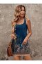 Women's Round Neck Strappy Waist Tie Patterned Mini Single Jersey Dress - 3