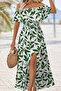 Women's Madonna Collar Patterned Long Single Jersey Dress with Slit Detail