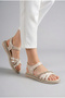 Girls' Sandals with Open Front, Stone Detail, Striped Velcro, Comfortable Flexible Sole Slippers - 3