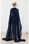 New Generation Navy Blue Chiffon Cape Henna Dress Double Set-Kaftan-Bindali-Henna Dress-Wedding - 3