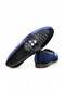 Dark Blue Color Laceless Genuine Leather Velvet Men's Shoes - 2