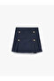 Cotton Gabardine Fabric Elastic Waist Button Detailed Pleated Short Skirt - 4