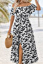 Women's Madonna Collar Patterned Long Single Jersey Dress with Slit Detail - 3