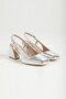 Silver Lame Color Thick Heeled Blunt Toe Evening Dress Shoes Benova - 4