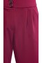 High Waist Carrot Cut Pleated Pants with Double Button Pockets - Burgundy - 8