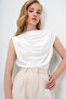 Ecru High Collar Shoulder Draped Sleeveless Sandy Blouse Alc-X10021 - 6
