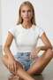 White Crew Neck Raglan Sleeve Lycra Knitted Blouse Alc-X15388