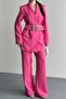 Women's Double Blazer Jacket and Palazzo Pants - 3 Belted Blazer Jacket with Gold Buckle Double Breasted Cut - 4