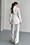 Women's Double Blazer Jacket and Palazzo Pants - 3 Belted Blazer Jacket with Gold Buckle Double Breasted Cut - 6