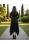 Intive Moda Heavy Guipure Lace Asymmetrical Cut Lined Belted Midi Length Skirt - Far City - 5