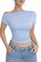 New Product Women's Off Shoulder Pleated Detailed Viscose Blouse (Not Crop) 0029 - 3