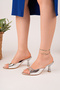 Silver Sparkling Women's 7 cm Heeled Slippers Open Toe Mid Heel Comfortable Summer Stylish Sandals 61 - 2