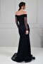 Women's Boat Neck Draped Lined Long Sleeve Lace Mermaid Dress - 4