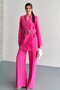 Women's Double Blazer Jacket and Palazzo Pants - 3 Belted Blazer Jacket with Gold Buckle Double Breasted Cut - 2