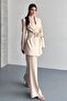 Women's Double Blazer Jacket and Palazzo Pants - 3 Belted Blazer Jacket with Gold Buckle Double Breasted Cut - 2