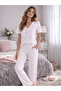 Women's Jacquard Bow Patterned Short Sleeve Pajama Set with Underwear - 5