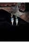 Silver Color Turquoise Lightning Motif Zircon Stone Dangle Steel Earrings - Tarnish Resistant - 4