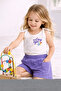 Girl's Printed Ecru Blouse with Shoulder Straps and Purple Shorts Top and Bottom Set - 8