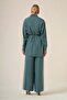Women's Comfortable Fit Processing Detail Selin Double Suit Petrol 31326 - 7