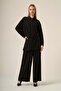 Women's Comfortable Fit Asymmetrical Draped Double Suit Black 31322
