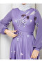 Digital Printed Wheat Patterned Lilac Pleated Dress - 4