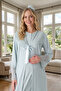 New Season Mint Green Summer Full Length Jacquard Buttoned Short Sleeve Maternity Nightgown Set