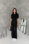Women's Black Knitwear Set Zippered Top High Waist Wide Leg Pants Bottom Top Set