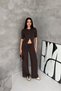Women's Brown Knitwear Set Zippered Top High Waist Wide Leg Pants Bottom Top Set - 5