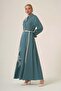 Women's Comfortable Fit Dress with Processing Details Petrol 31327 - 3