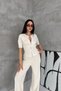 Women's Cream Knitwear Set Zippered Top High Waist Wide Leg Pants Bottom Top Set - 7